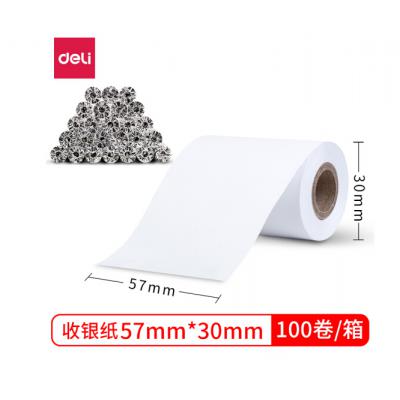 得力(deli)热敏小票纸 57mm*30mm 移动点单收银机打印纸 银联小票打印纸 6米/卷 100卷/箱 11760