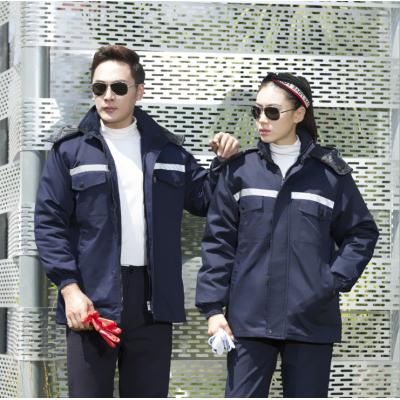 秋冬可拆卸工作服棉衣加厚防寒劳保服反光条工装棉袄厂服