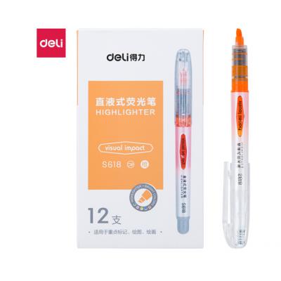  得力（deli）橙色直液荧光笔 重点标记 手帐可用水性记号笔12支/盒